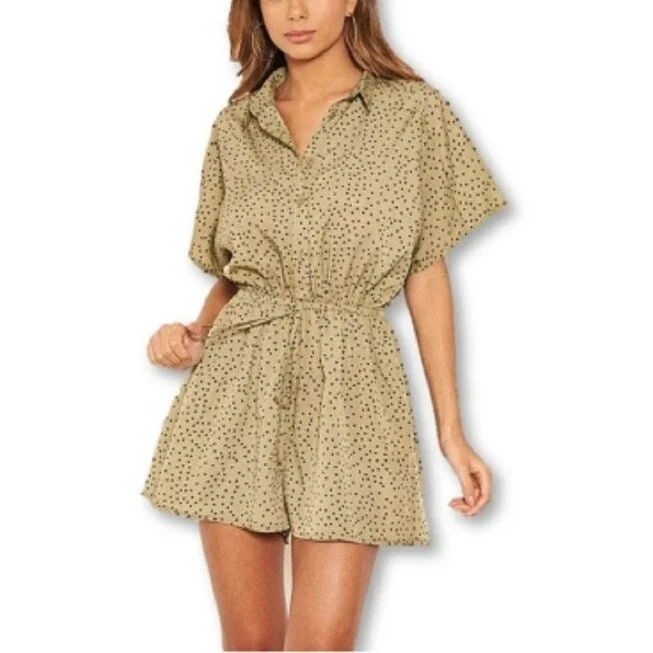 AX Paris Women's Style Love Heart Spotty Romper Shirt Green Size 13