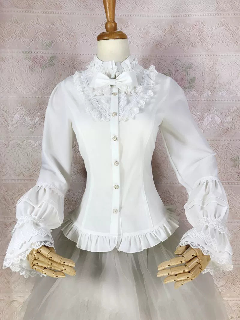 (BFM)Yilia Lolita~Elegant Lolita Shirt Stand Collar Long Puff Sleeve Blouse