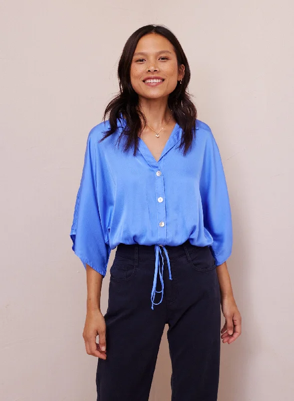 Flowy Tie Button Waist Shirt