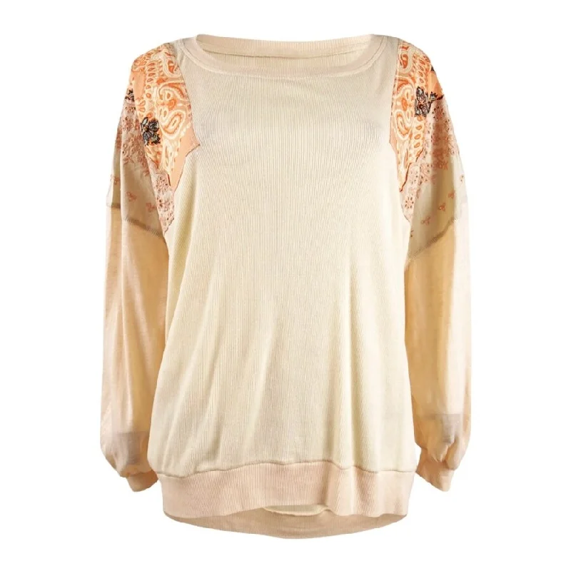 Free People Women's Feelin' It Patch Shirt (S, Alabaster Combo)