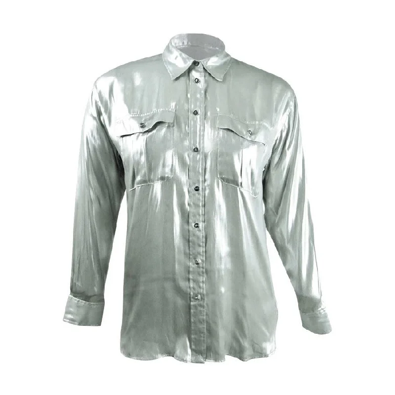 Lauren Ralph Lauren Women's Charmeuse Button-Down Shirt (S, Silver)