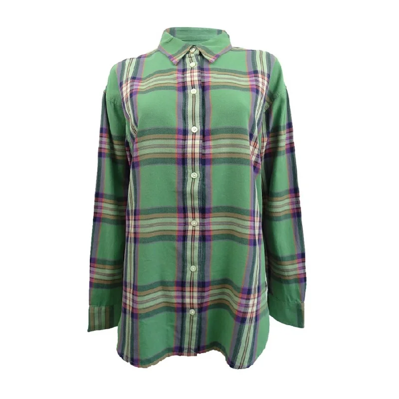 Lauren Ralph Lauren Women's Plaid Cotton Twill Shirt (L, Green Multi)