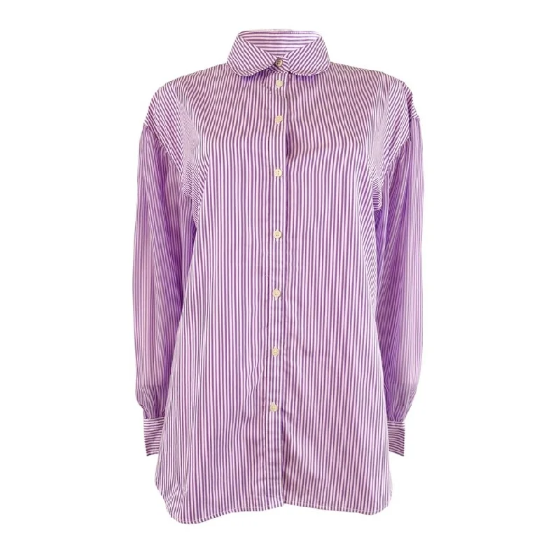 Lauren Ralph Lauren Women's Striped Broadcloth Shirt (L, Purple White)