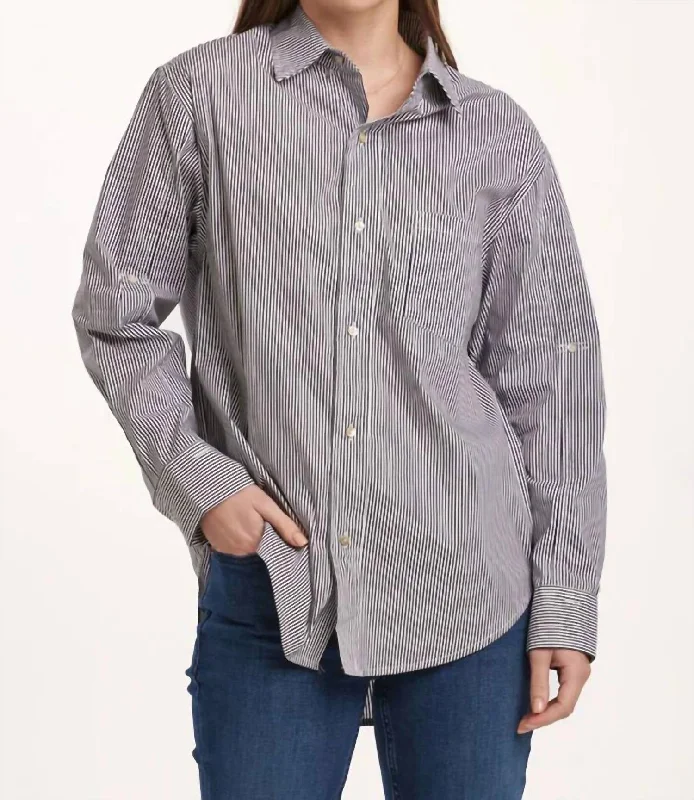 Lola Button Down Shirt In Black Stripes