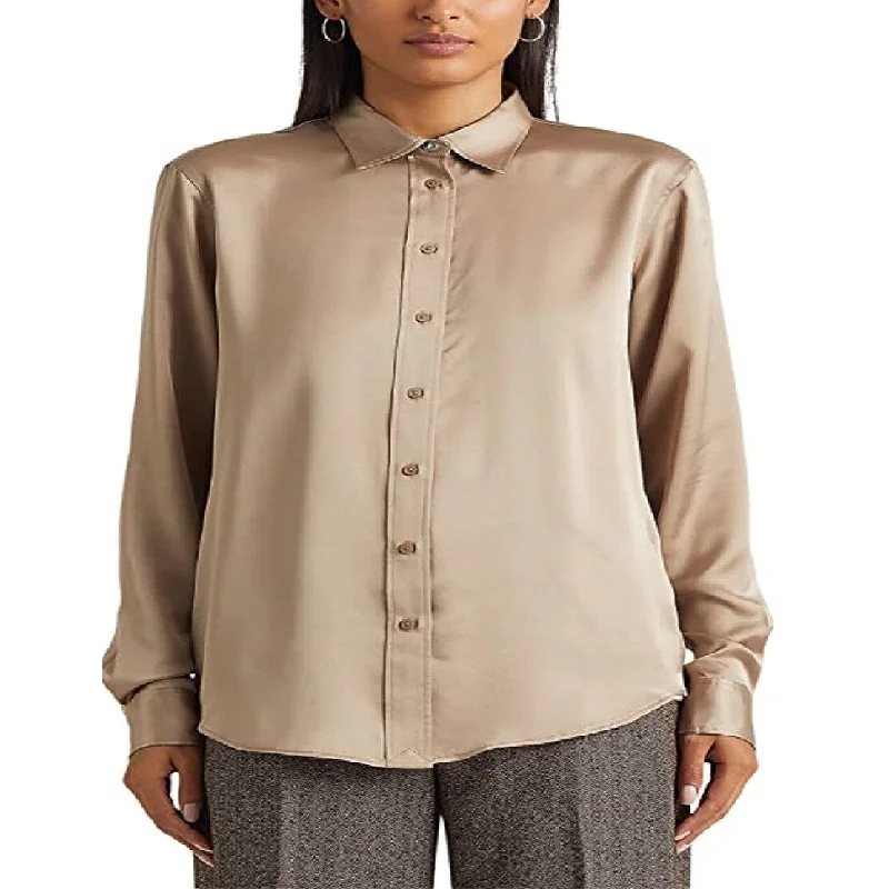 Ralph Lauren Women's Satin Charmeuse Shirt Brown Size Large