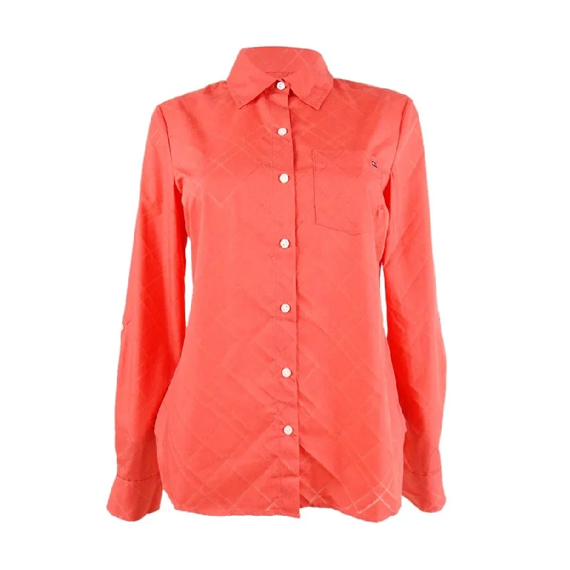 Tommy Hilfiger Women's Diamond-Burnout Utility Shirt (XS, Coralie)