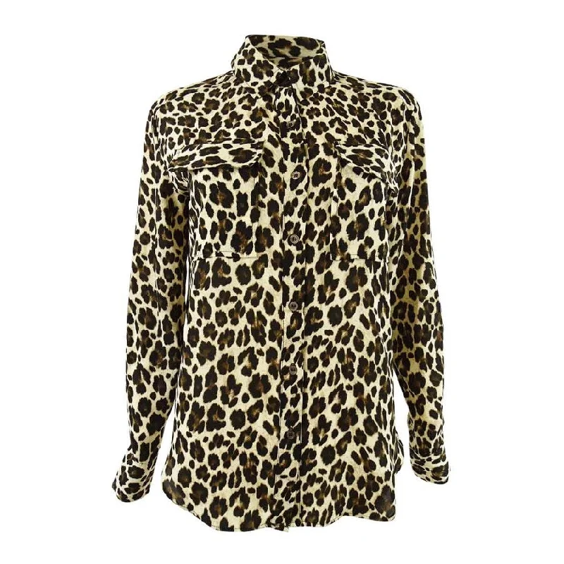 Vince Camuto Women's Leopard-Print Button-Down Shirt (XS, Black Multi)