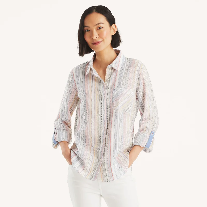 Nautica Womens Striped Button-Up Shirt