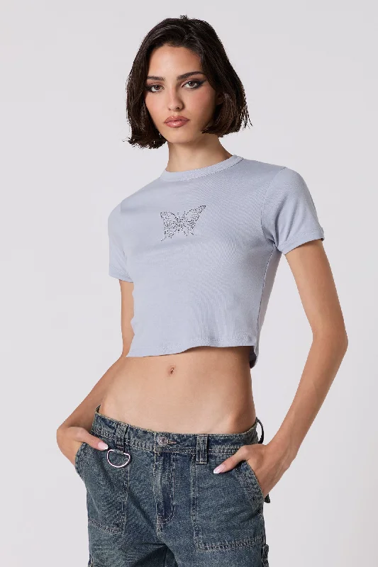 Rhinestone Butterfly Ribbed Baby T-Shirt