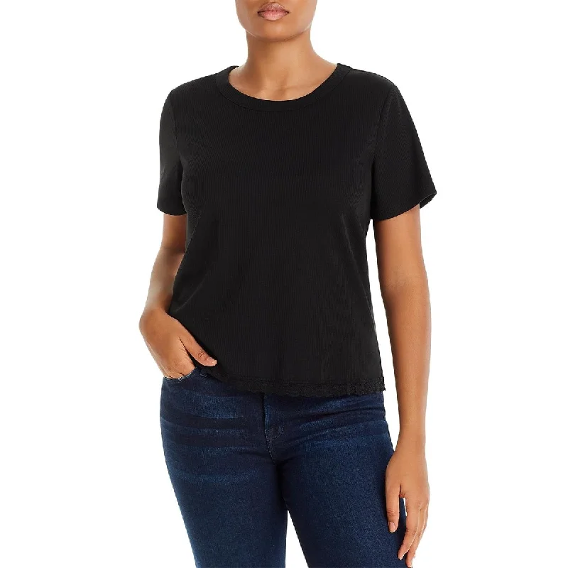 Aqua Womens Ribbed Lace Trim T-Shirt