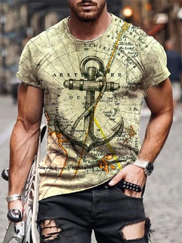 Designer map anchor print T-shirt