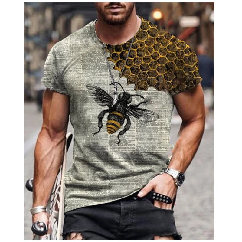 Designer Newspaper Art Bee Print T-Shirt