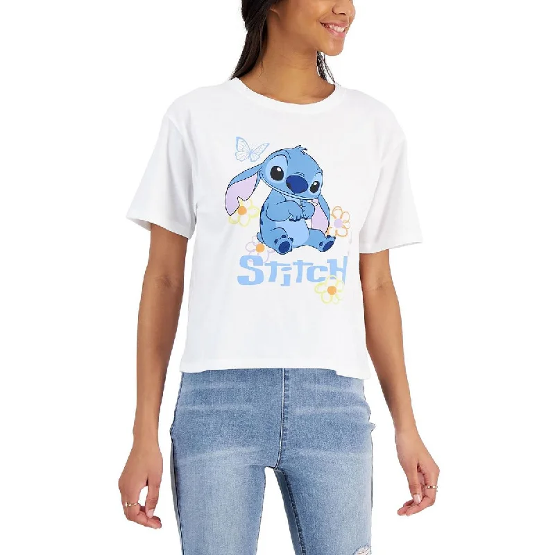 Disney Womens Stitch Cropped Graphic T-Shirt