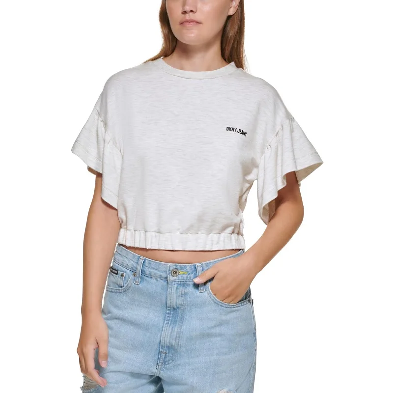 DKNY Jeans Womens Cropped Flutter Sleeves T-Shirt