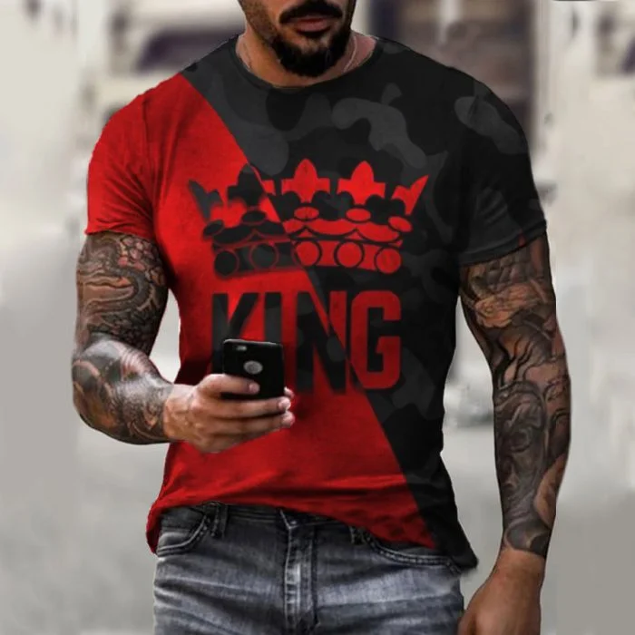 Fashion men’s color block KING T-shirt