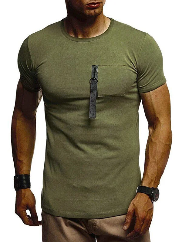 Mens Casual Stitching Round Neck Short Sleeve T-Shirt