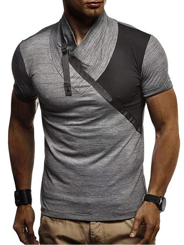 Mens Fashion Casual Stitching Contrast Short Sleeve T-Shirt