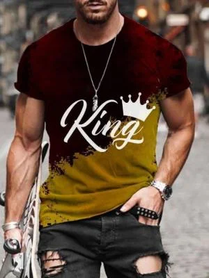 Mens Fashion Contrast King Print T-Shirt