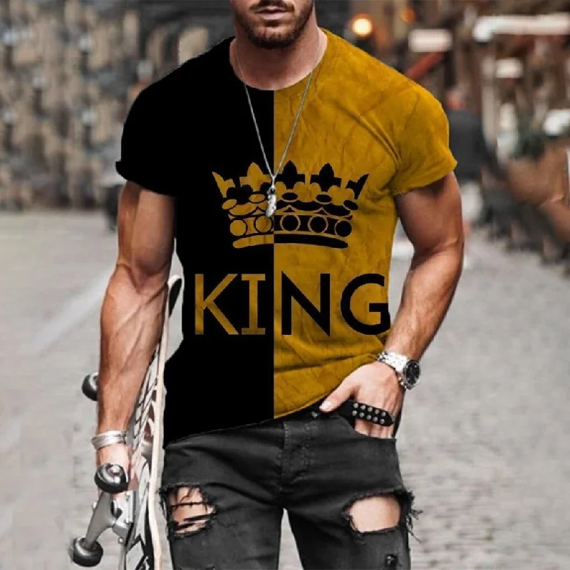 Mens Fashion Contrast King Print T-Shirt