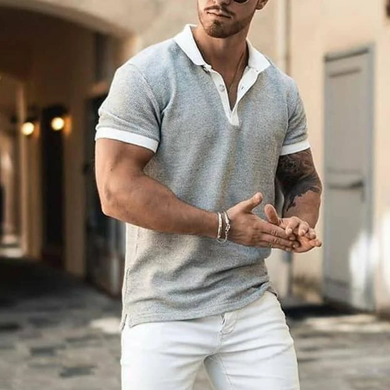 Mens fashion lapel solid color casual T-shirt