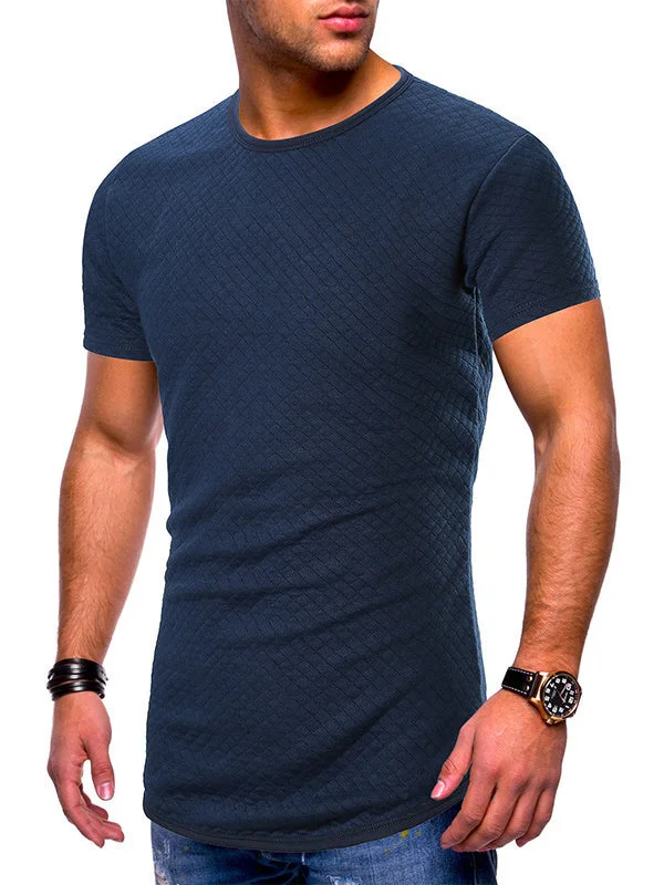 Mens Fashion Plain Small Plaid Slim Short Sleeve T-Shirt