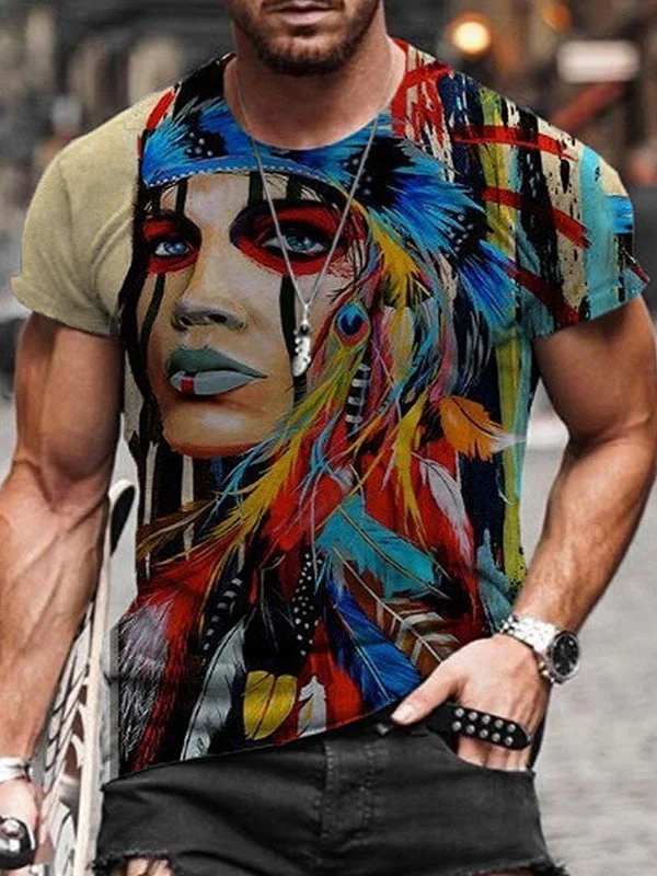 Mens Fashion Retro Casual Printed T-Shirt