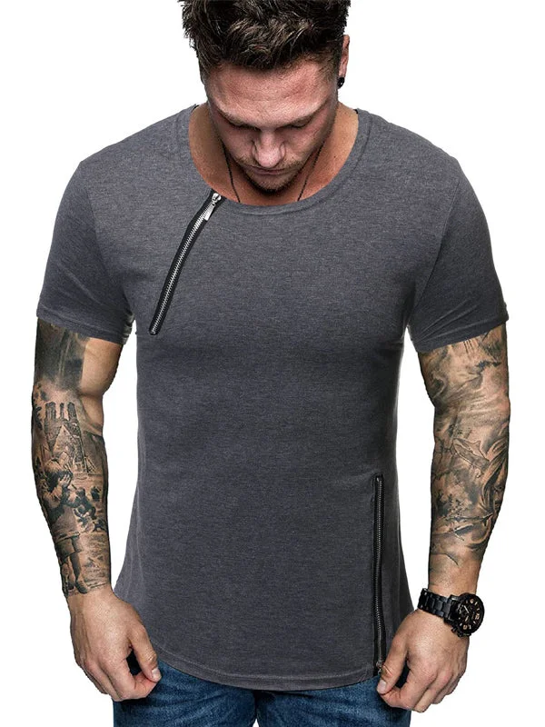 Mens Fashion Zipper Stitching Short Sleeve T-Shirt