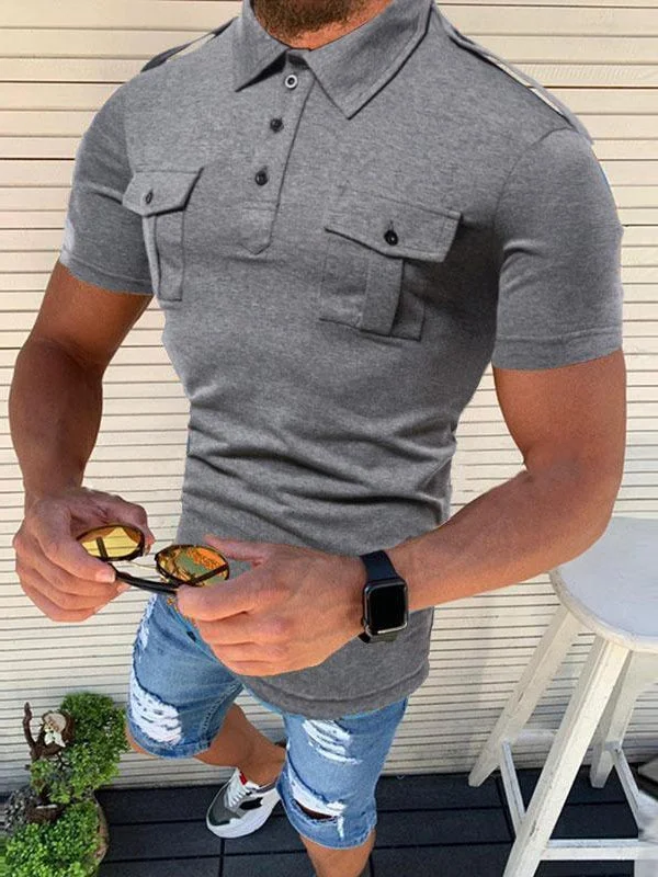 Men's Lapel Plain Short Sleeve Casual T-shirt