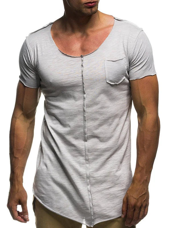 Mens Pocket Stitching Short-Sleeved T-Shirt