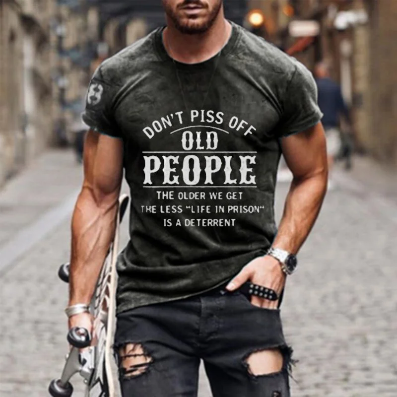 Mens Retro Letter Print T-shirt