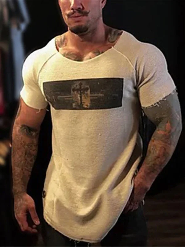 Mens Stylish Round-neck Short-sleeve Print T-shirt