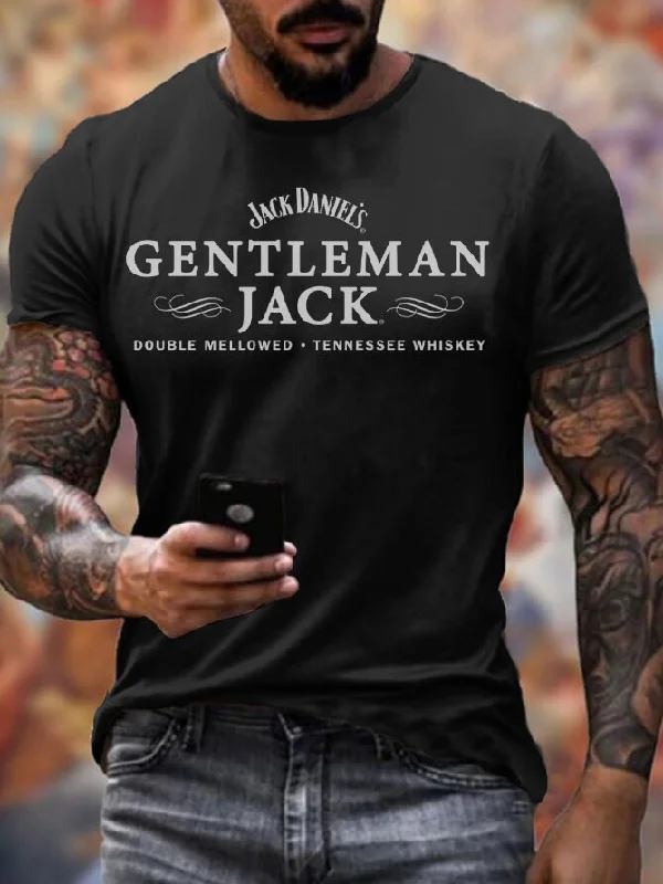 Mens Whiskey Print Casual T-shirt