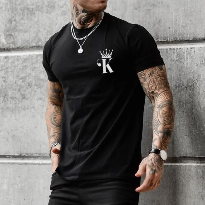 Street style poker print short sleeve T-shirt