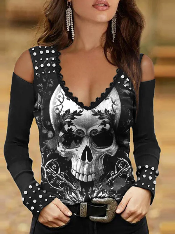 Women Skull Gothic Laced T-Shirt