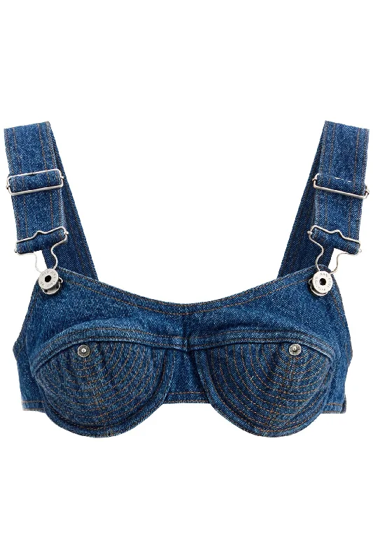 Jean Paul Gaultier Women's Top Bralette In Denim Overalls Buckles