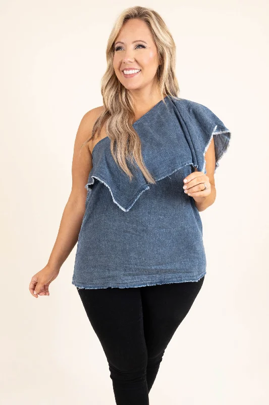 Denim Party Top, Washed Denim