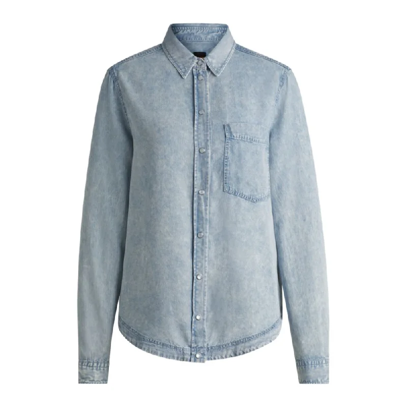 Regular-fit blouse in denim-look fabric