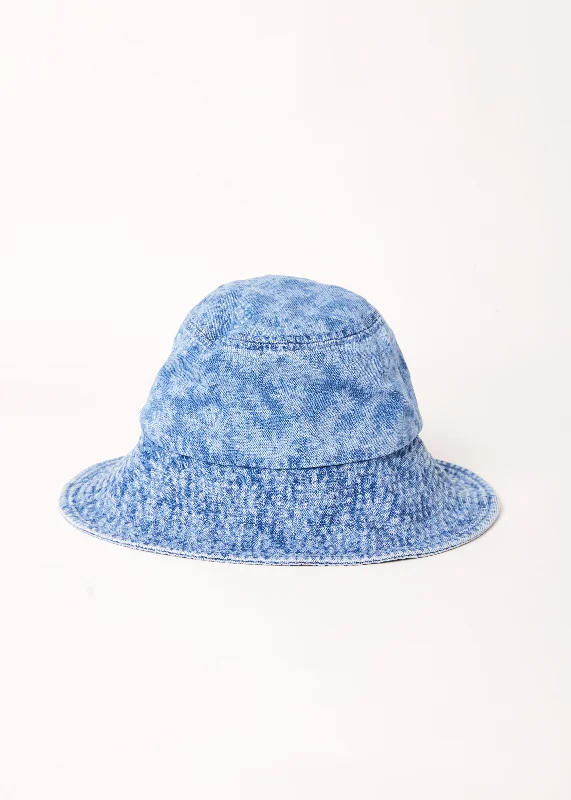 AFENDS Unisex Fink - Denim Wide Brim Bucket Hat - Worn Blue Daisy