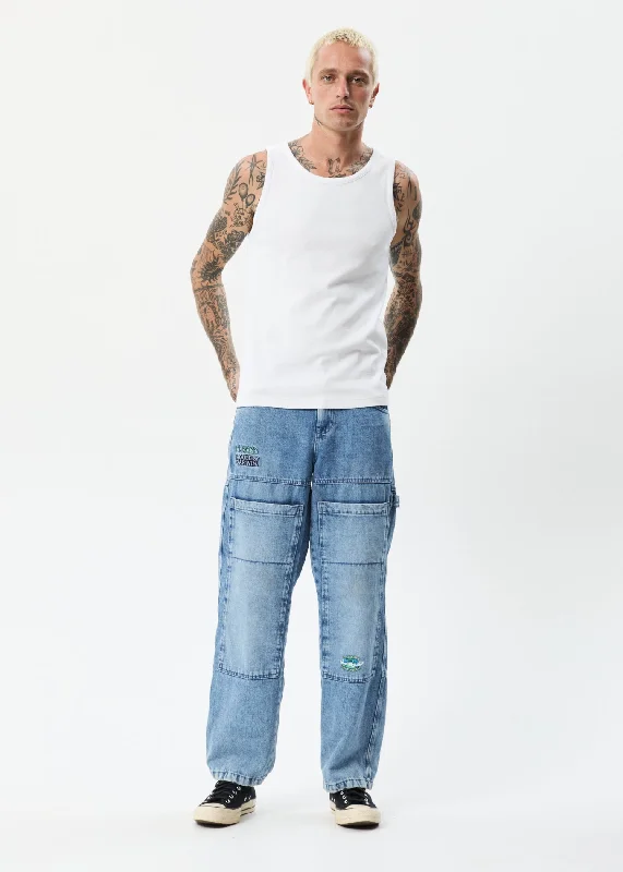 AFENDS Unisex House Of Darwin Moss - Unisex Denim Carpenter Jeans - Worn Blue