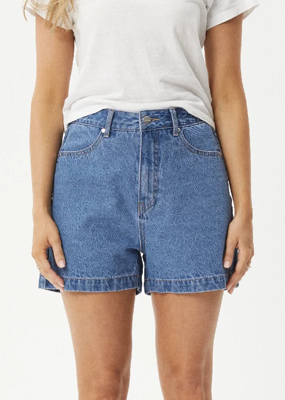 AFENDS Womens Seventy Threes - Denim Shorts - Worn Blue