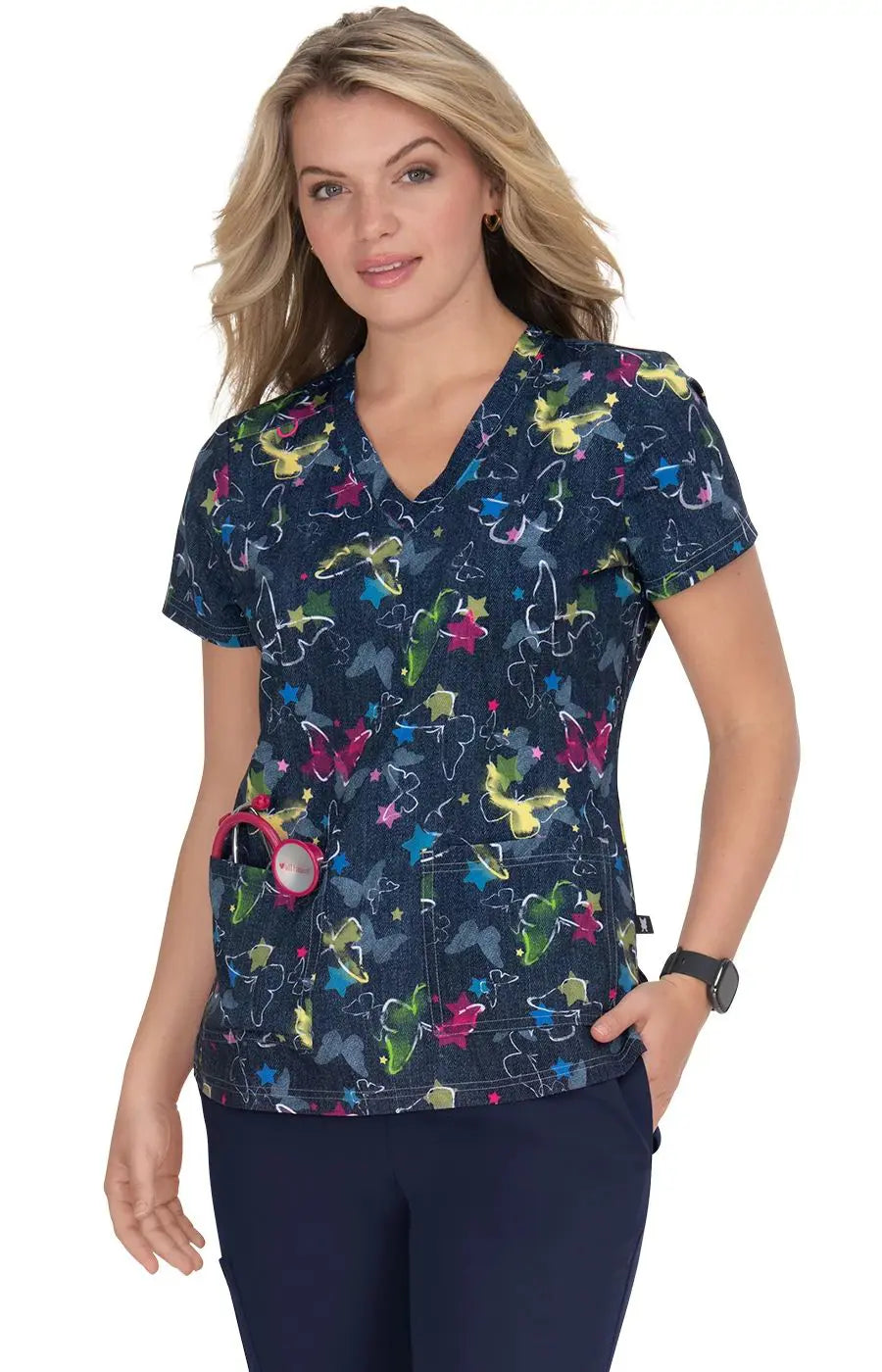 Koi Women's Lulu Top - Denim Butterfly