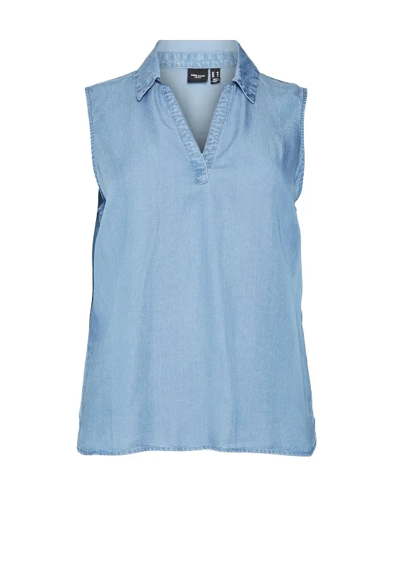 Vero Moda Curve Charper Collar Top, Denim Blue