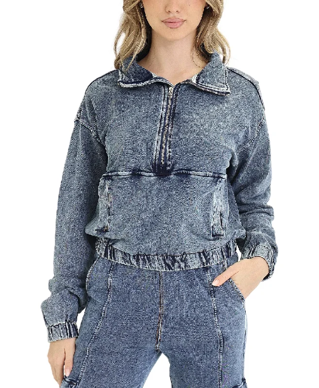 Denim Washed 1/2 Zip Top