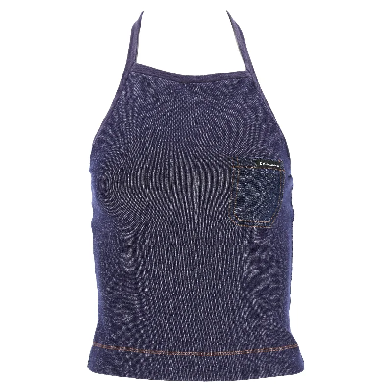 Dolce & Gabbana Halter Top in Blue Cotton Denim