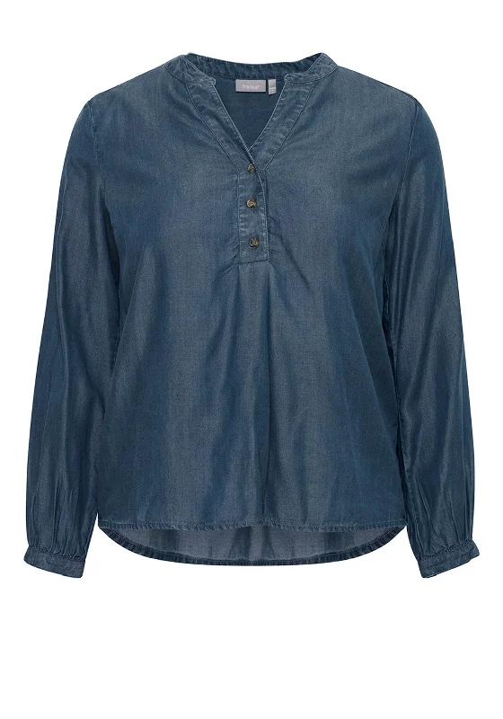 Fransa Light Denim Blouse, Medium Blue