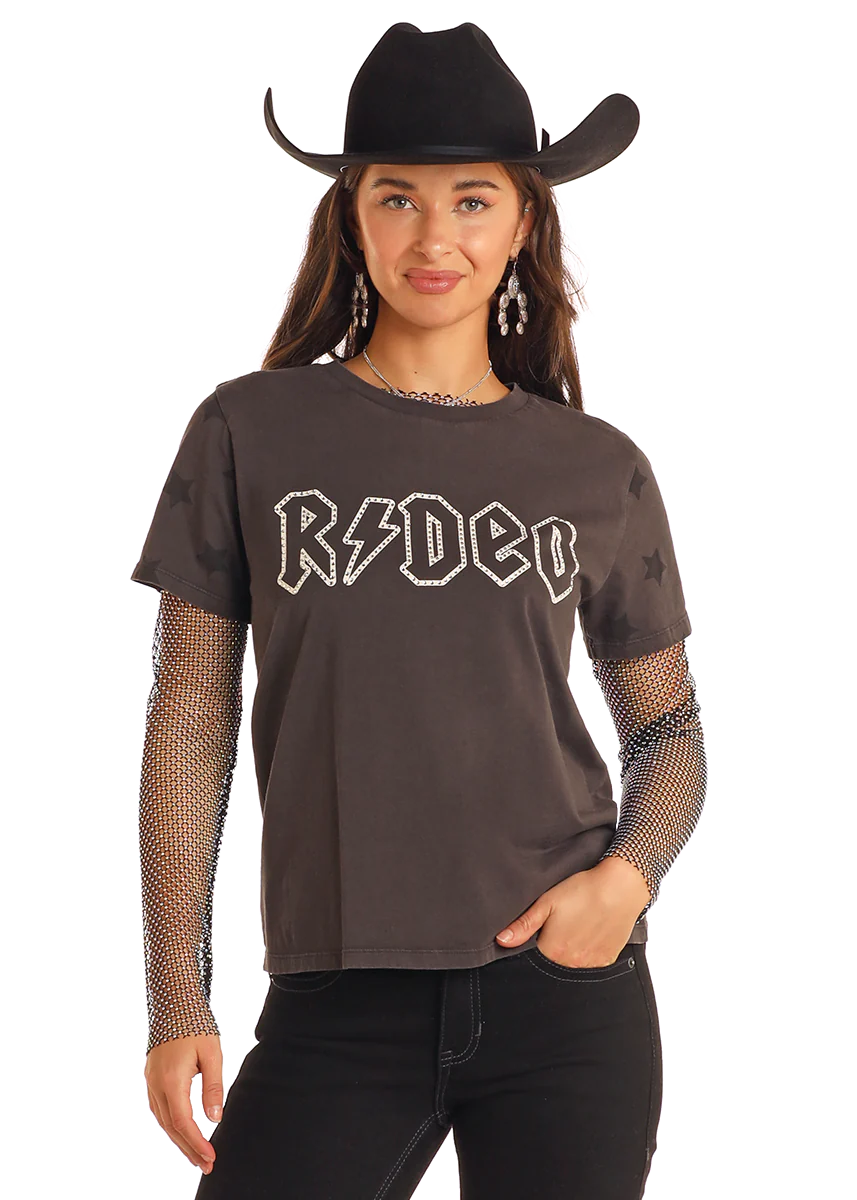 Rock & Roll Denim Rhinestone Rodeo Graphic Tee