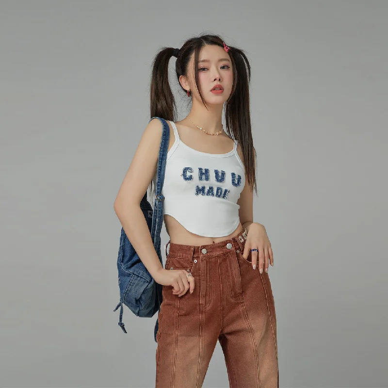 Denim Lettering Sleeveless Top