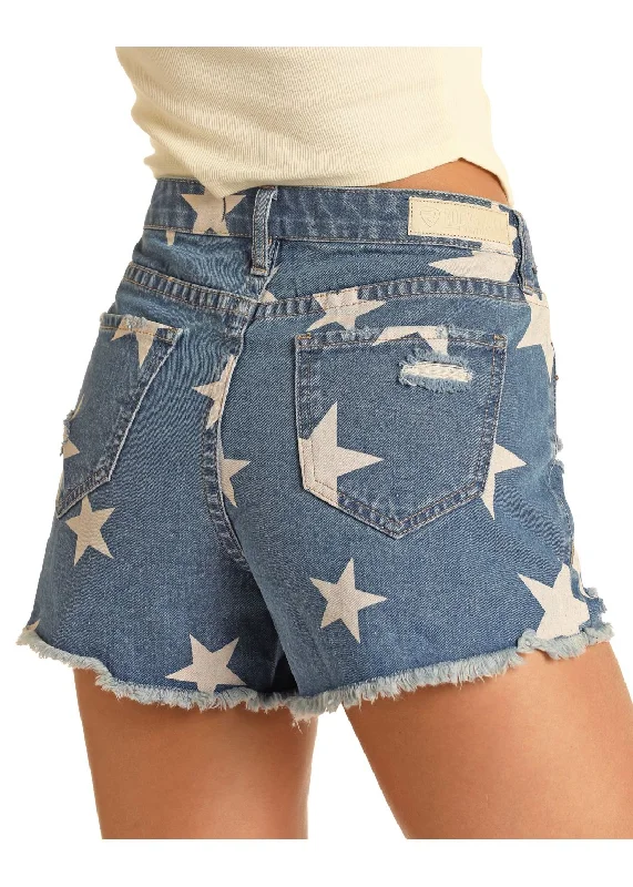 Rock and Roll Cowgirl Denim Star Print Shorts