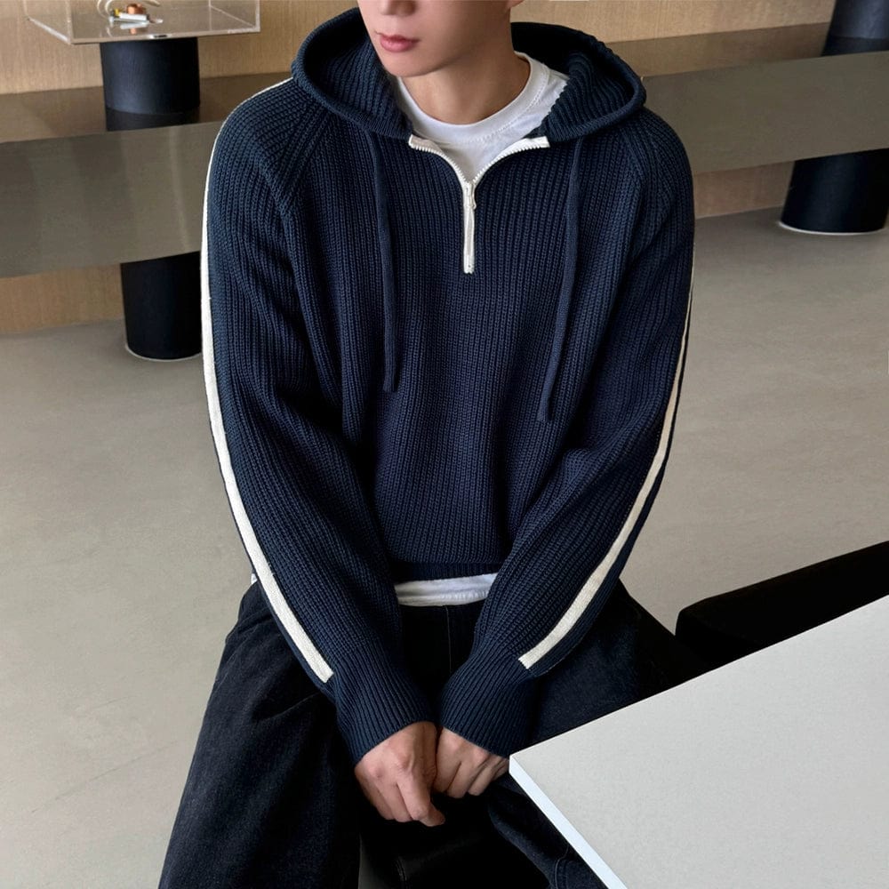 RT No. 11531 KNIT DARK BLUE STRIPE PULLOVER HOODIE