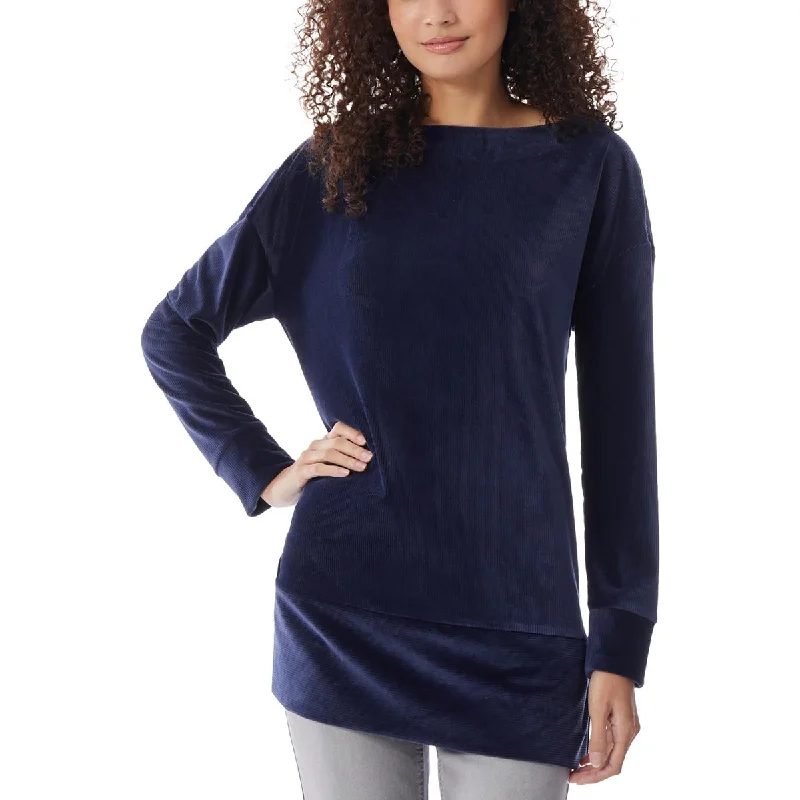 Womens Stretch Cord Zip Shoulder Pullover Top